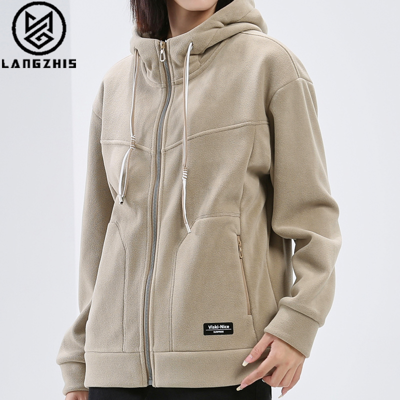 新款秋冬奥利绒抓绒衣外套女款加绒加厚防风保P暖女连帽摇粒绒上