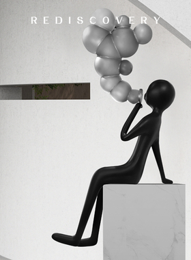 抽象吹泡泡人物树脂雕塑装饰样板房客厅商场大堂橱窗简约创意摆件