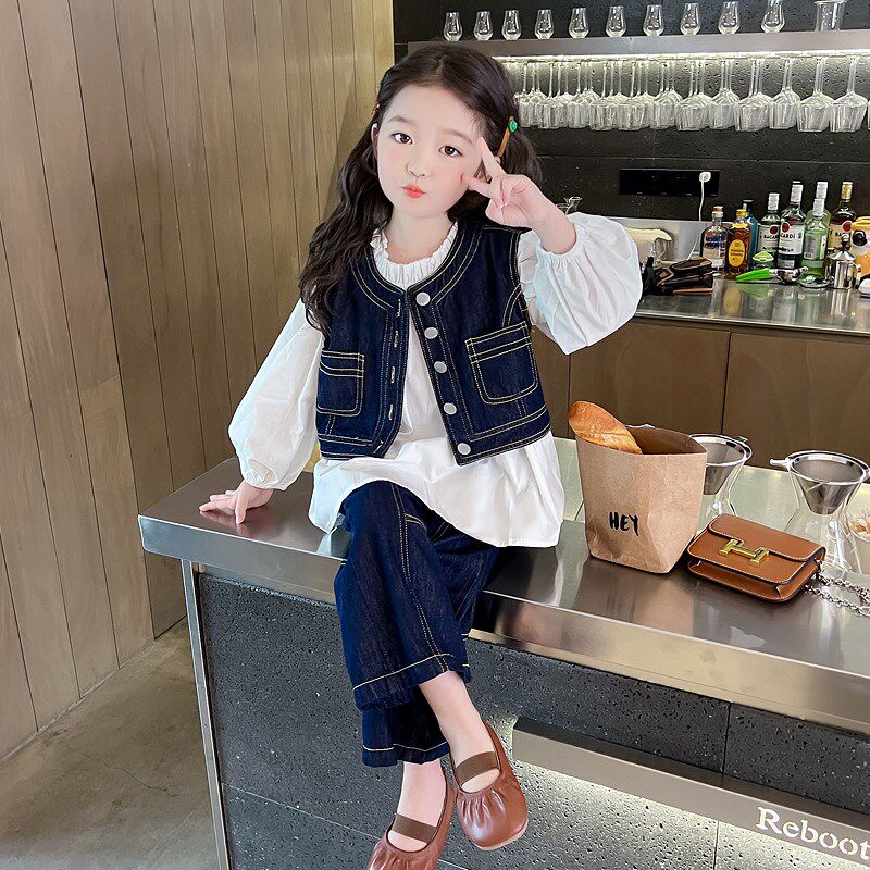 2024新款女童套装秋季洋气时髦春秋款阔腿裤牛仔马甲女宝宝秋装,童装/婴儿装/亲子装,套装,淘宝优惠券,粉丝福利购,淘宝优惠卷