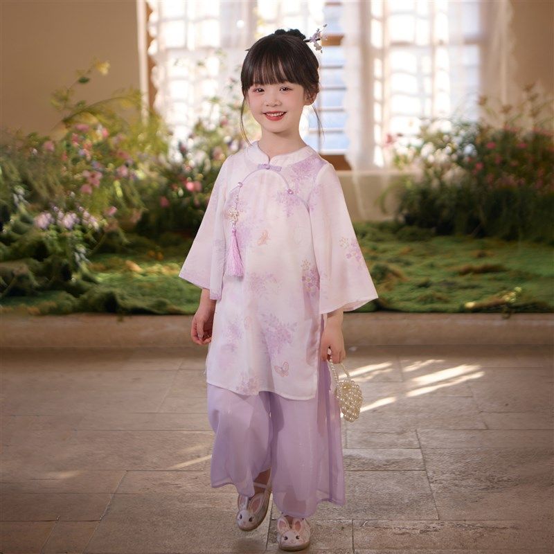 汉服女童2025春夏款儿童古风超仙新中式中长裤子套装女宝宝两件套,童装/婴儿装/亲子装,汉服,淘宝优惠券,粉丝福利购,淘宝优惠卷