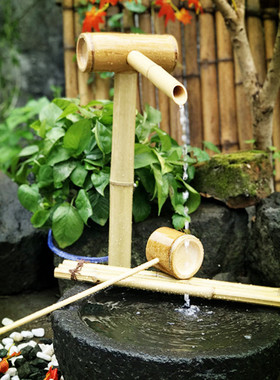 竹子流水摆件h 禅意 竹流水 日式庭院 假山石槽居家流水摆件