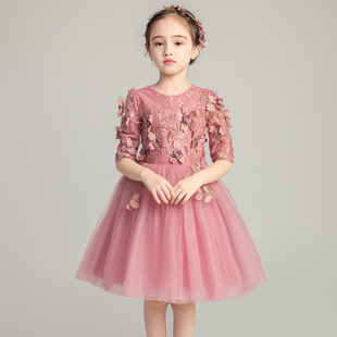 儿童晚礼服公主裙女童婚纱小花童蓬蓬纱主持人钢琴表演服长袖冬天