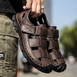 真皮大码凉鞋45男士46包头沙滩鞋47夏季48洞洞鞋男款商务休闲透气