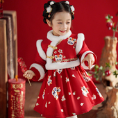 周岁女宝宝礼服秋冬款 拜年服女童汉服冬款 儿童过年服喜庆衣服新款