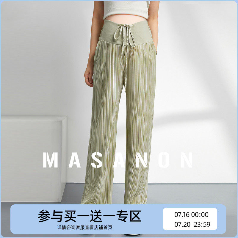 孕妇阔腿裤夏季外穿薄款低腰垂感y百褶裤2023新款夏装宽松拖地长