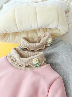 女童冬装加绒加厚打底衫高领小棉袄女宝宝夹棉内胆保暖衣t恤绒衫