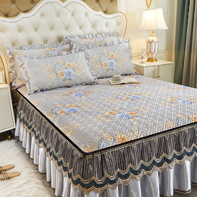 新款加厚乳胶床裙凉席三件套夏季冰丝床罩可机洗空调席可折叠席子