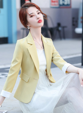 西装外套女春秋2023年新款时尚气质修身短款小个子九分袖西服上衣