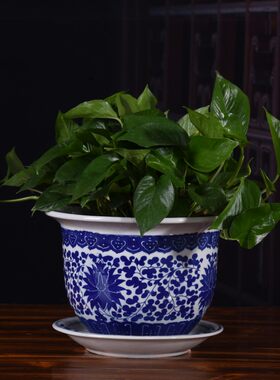托盘粉彩盆花盆创意庭院s新陶瓷带青花瓷摆件中式铁树客厅栽花园