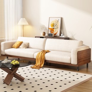 一半云朵家具实木北欧沙发小户型D客厅三人位直排中古风布艺沙发