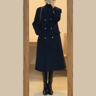 高级感黑色小个子呢子大衣女中长版2023秋冬装韩系赫本风毛呢外套