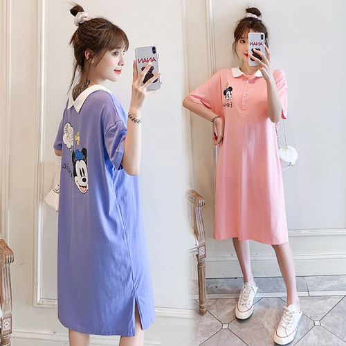 洋气孕妇夏装套装纯棉连衣裙夏季过膝长裙时尚PT恤宽松夏天裙子潮