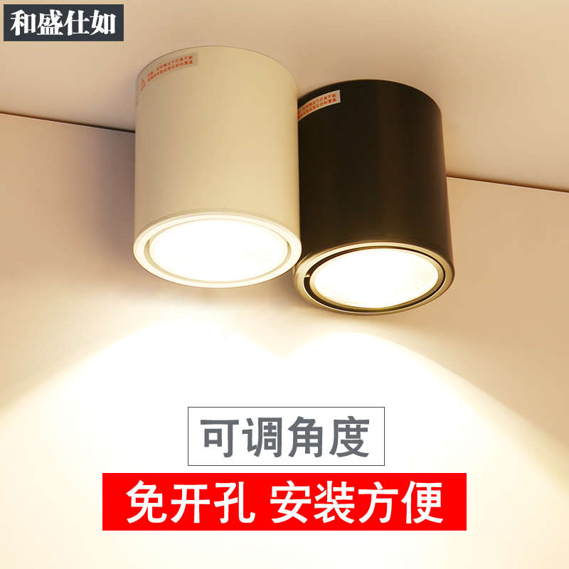和盛仕如Led明装射灯吸顶式免开H孔可调角度明装筒灯天花灯
