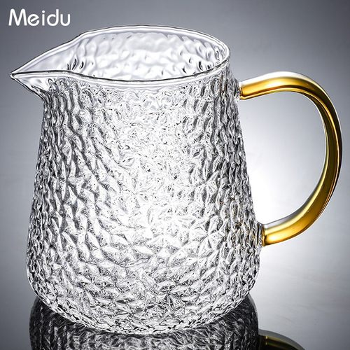 高硼硅锤纹玻璃公道杯 耐热茶海单个小型公杯分茶V器侧把茶具茶杯