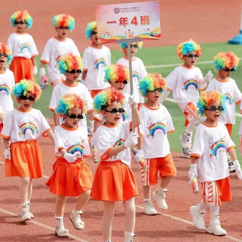 运动会入场开幕式道具方阵进x场氛围用品彩色爆炸头假发幼儿园小