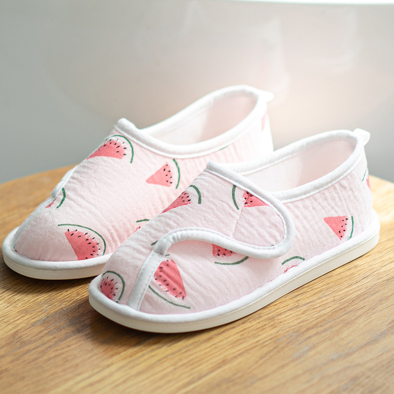 夏款纱布月子鞋产后夏季薄款透气坐F月子拖鞋女包跟软底夏天棉拖