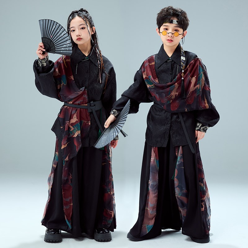 元旦中国风演出服儿童合唱武侠风表演服装武术汉服男童古装街舞女