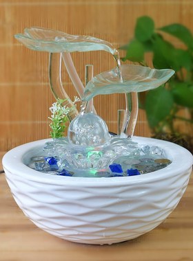 风水轮流水喷泉招财客厅办公室中式茶桌面新店开业装饰送礼摆件