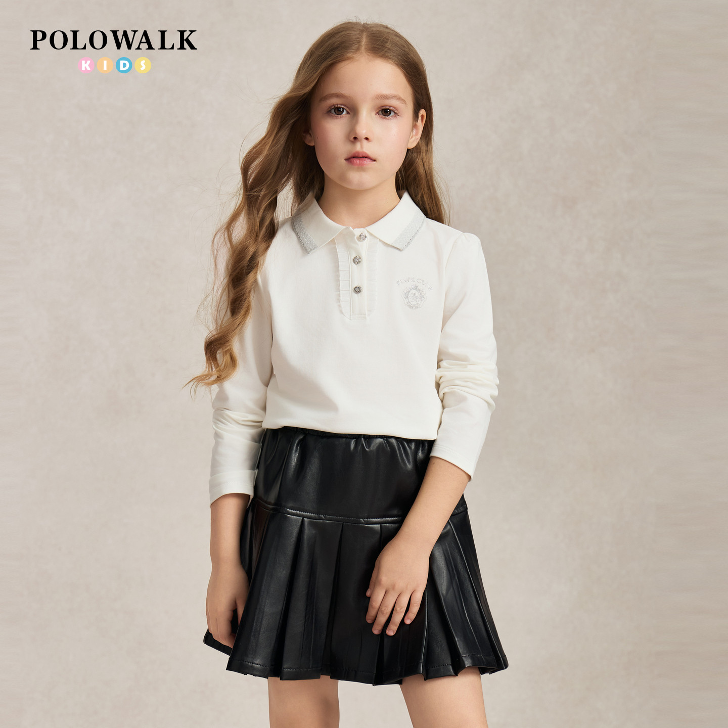 POLOWALK童装2026秋季新品女童长袖T恤学院风polo领儿童打底衫