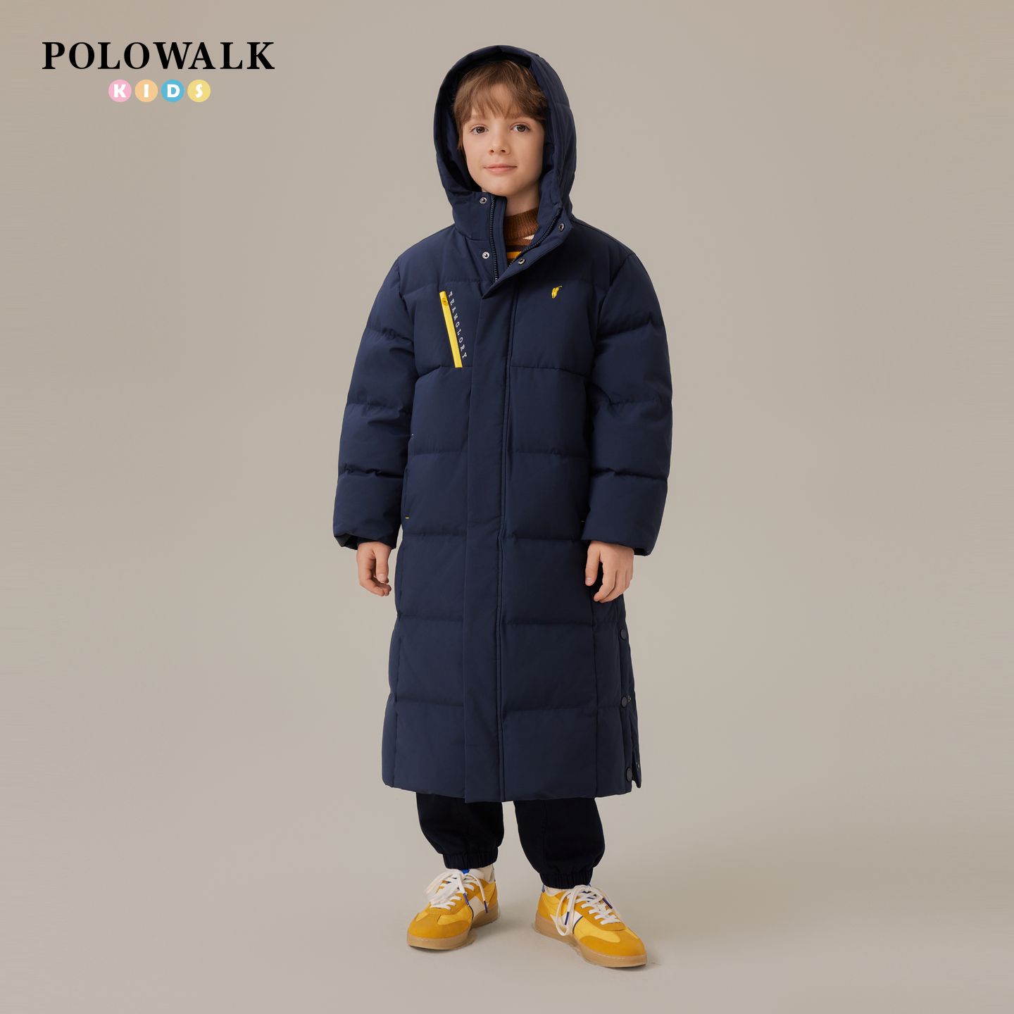 POLOWALK童装男童羽绒服中长款2025冬装中大童羽绒外套儿童保暖
