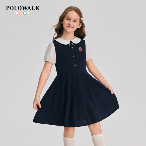 POLOWALK童装2026夏季新品女童短袖连衣裙气质公主裙学院风百搭
