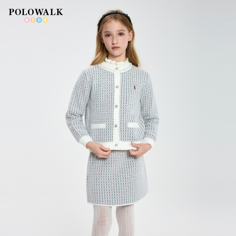 POLOWALK童装女童长袖针织套装2025秋冬新款针织开衫半裙