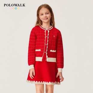 【新年款】POLOWALK童装女童长袖套装2026新品撞色百搭红色两件套