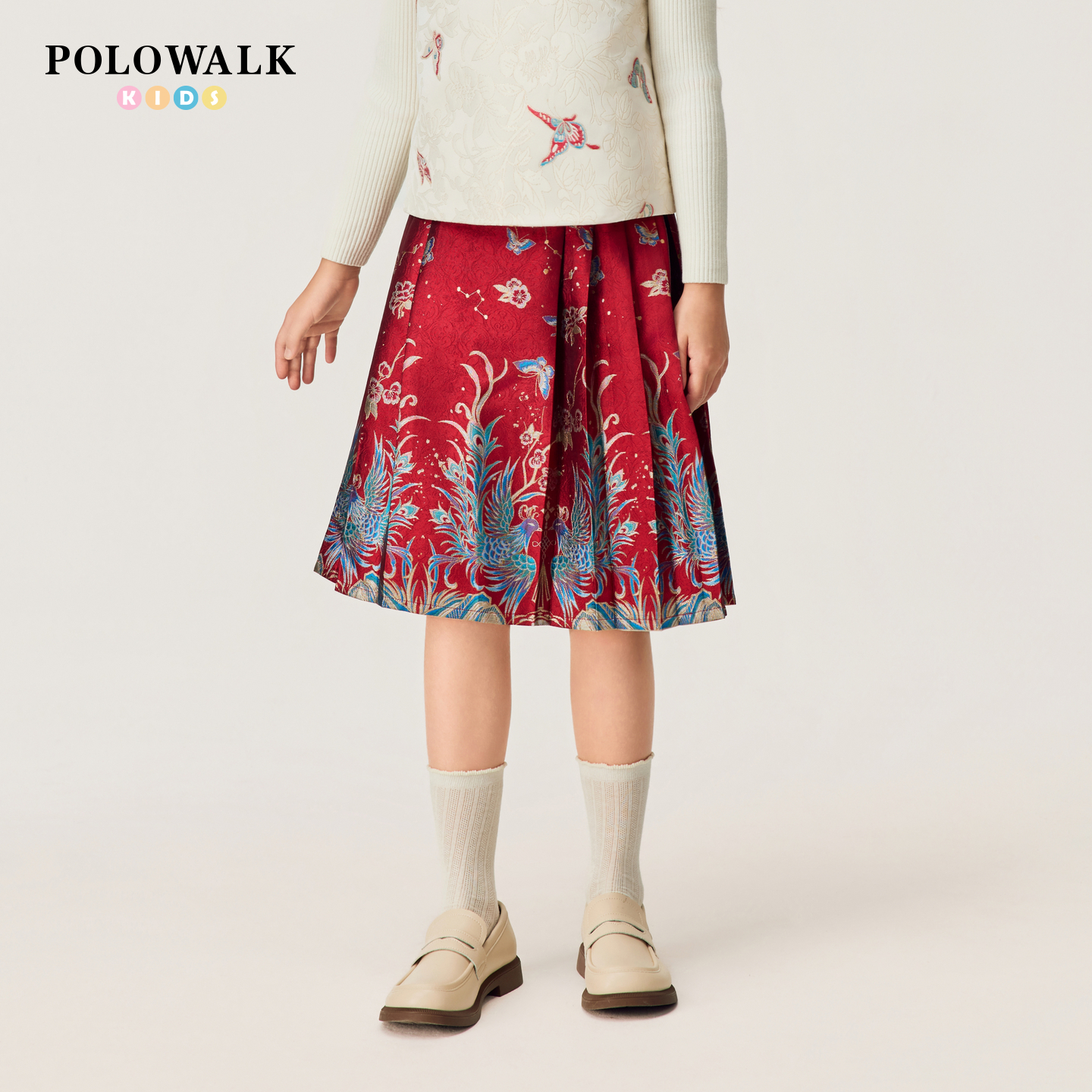 【新年款】POLOWALK童装女童半裙2026新品中国风撞色印花马面裙