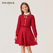 新年款 POLOWALK童装 女童长袖 连衣裙2026年新品 菱格提花裙子