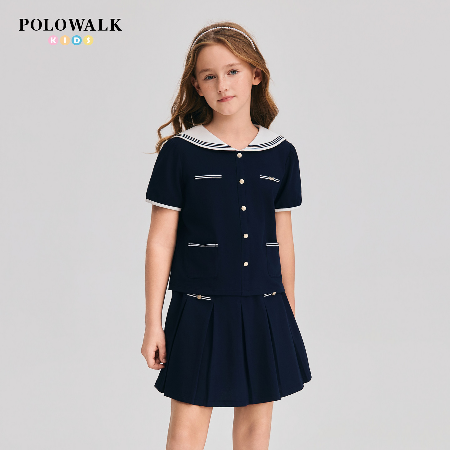 POLOWALK童装2026夏季新品女童短袖套装半身裙休闲百搭套裙透气