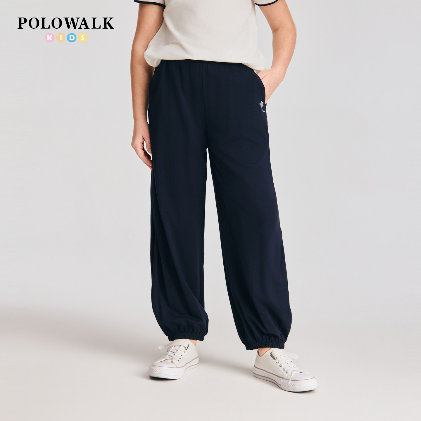 POLOWALK童装2026春夏新品女童休闲裤印花长筒裤束脚口运动裤卫裤