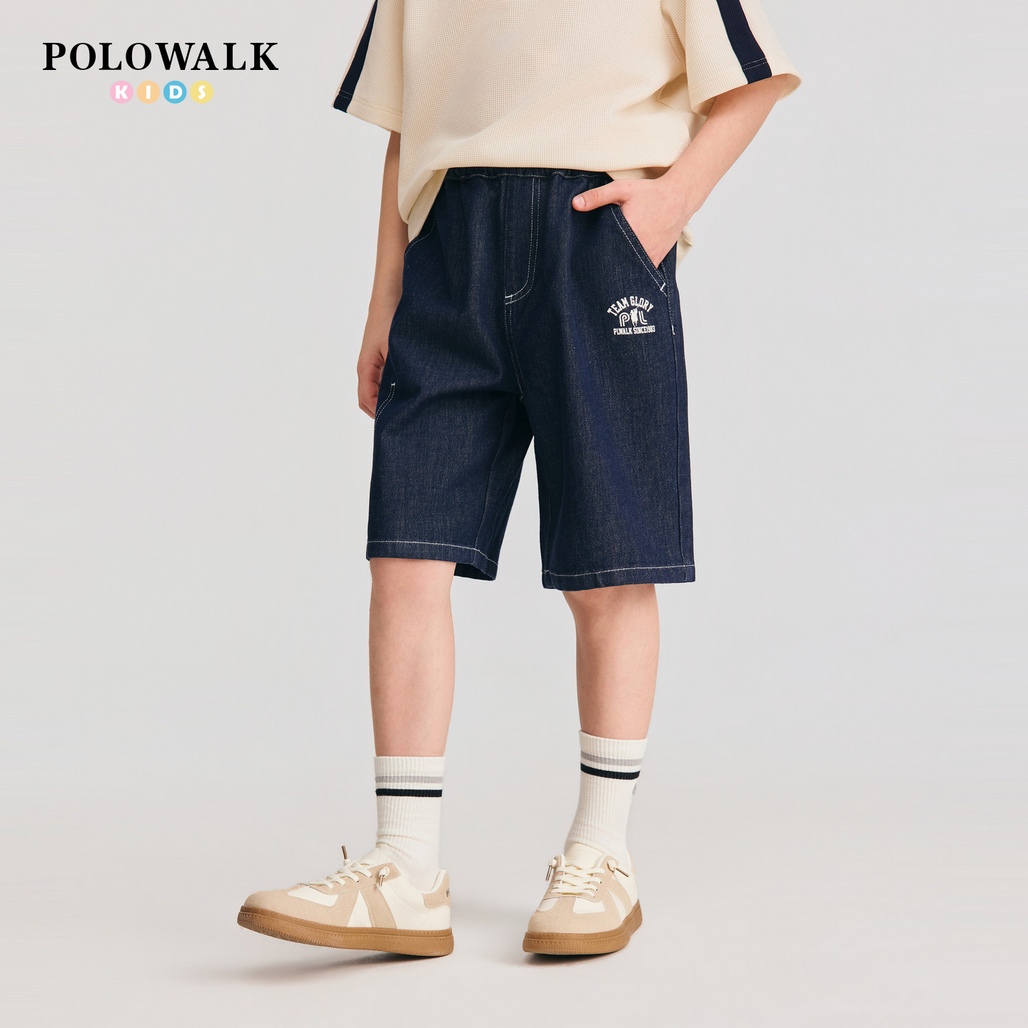 POLOWALK男童中裤休闲牛仔裤