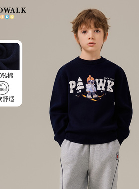 POLOWALK童装男童针织衫2025年秋冬新款圆领中大童休闲百搭毛衣