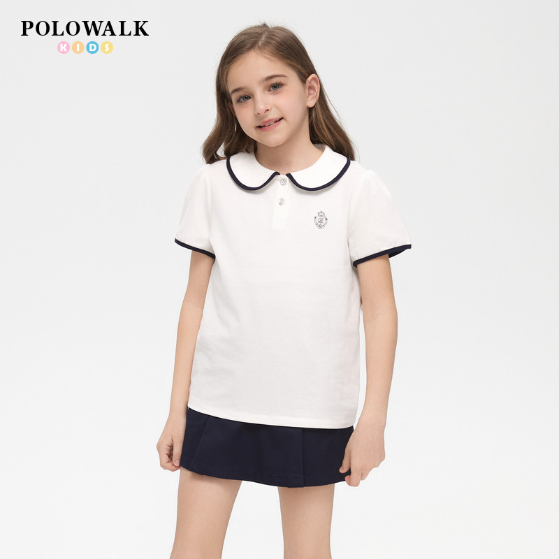 POLOWALK童装女童短袖T恤26夏装新款儿童短袖polo衫亲肤童装上衣
