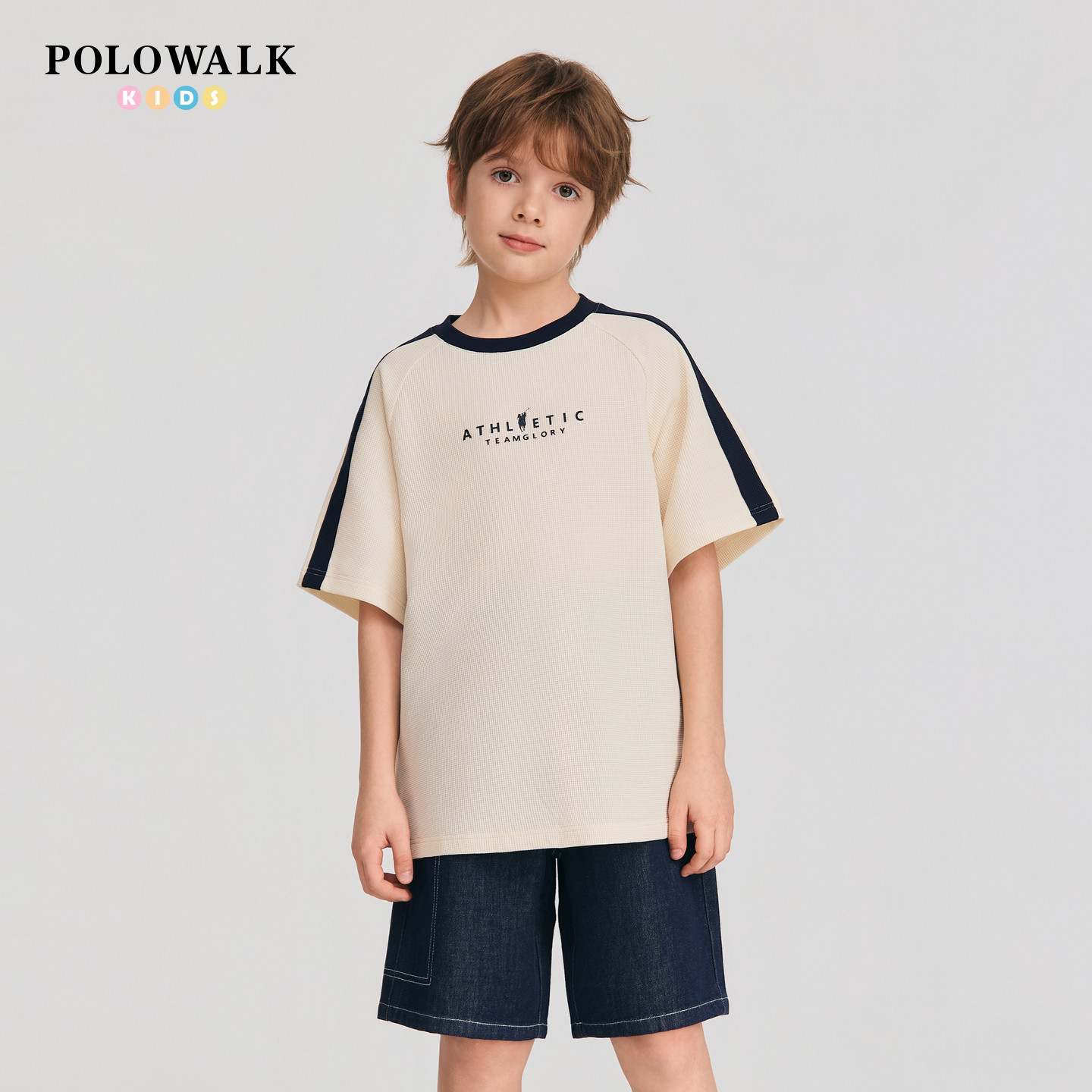 POLOWALK童装2026夏季新品男童短袖T恤圆领套头宽松儿童POLO衫