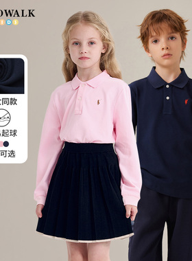 POLOWALK童装T恤2025秋季新款男女童长袖POLO衫套头上衣打底衫