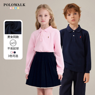套头百搭上衣 POLOWALK童装 T恤2025春秋新款 男女童翻领长袖 POLO衫
