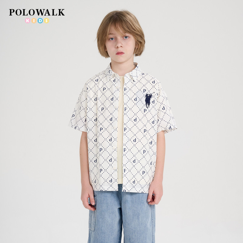 POLOWALK童装2026新品夏季衬衫男童短袖上衣衬衣宽松舒适时尚