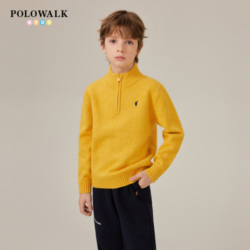 POLOWALK男童针织衫中高领半开襟