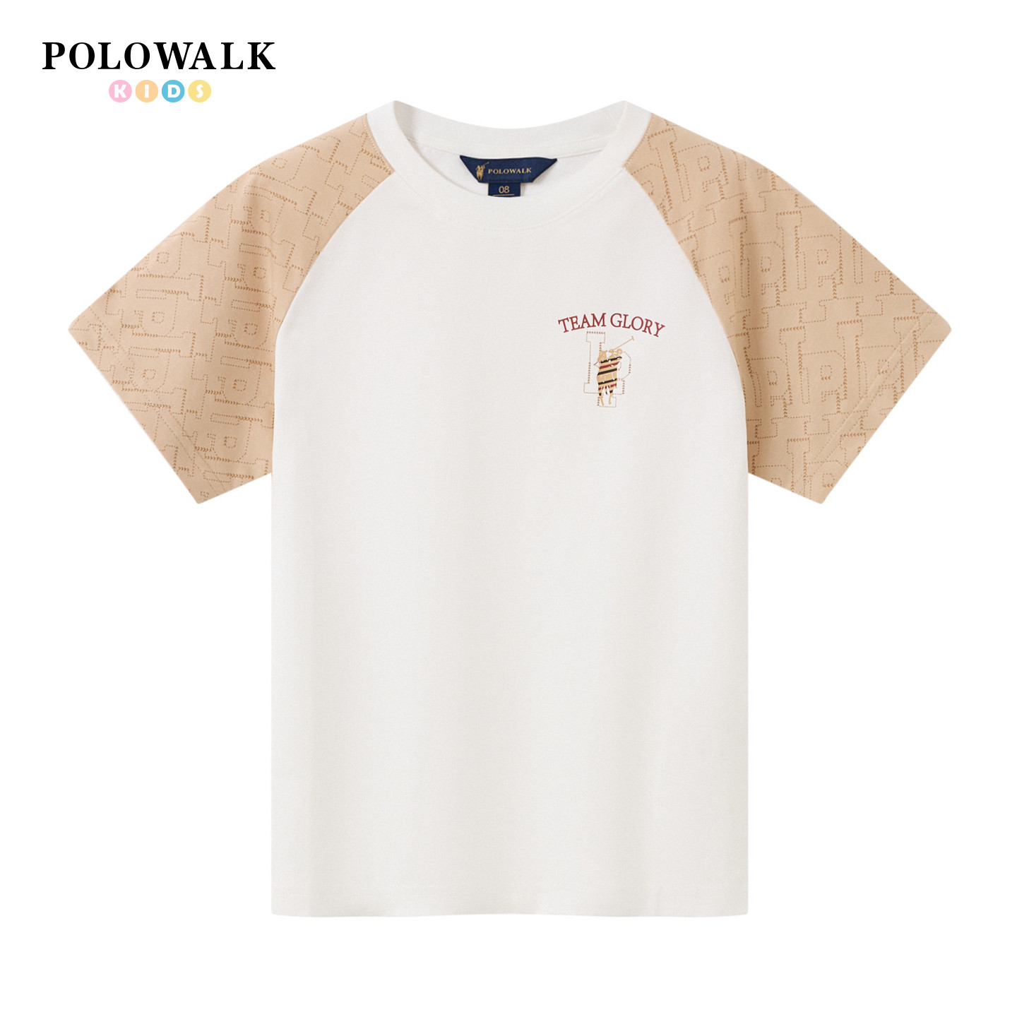 POLOWALK童装2026夏季新品男童短袖T恤圆领套头短袖撞色拼接上衣