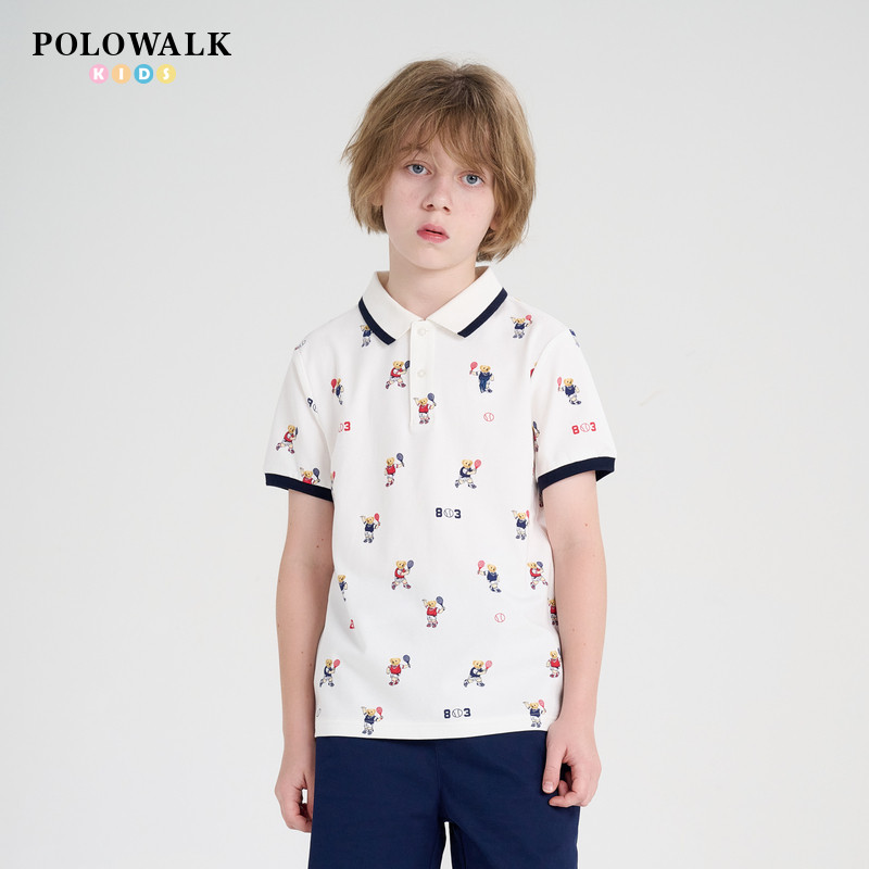 POLOWALK童装2025新品夏季短袖翻领T恤童装男童新款印花Polo衫