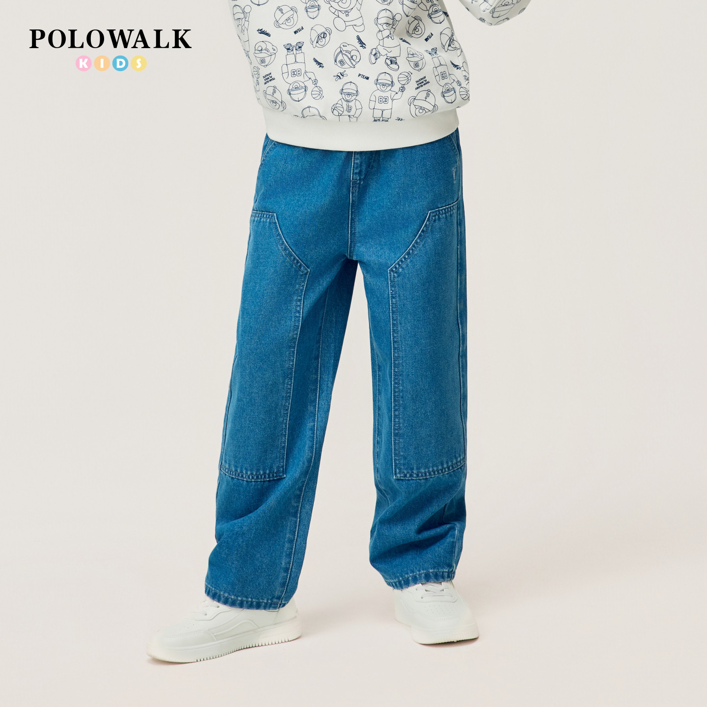 POLOWALK童装男童牛仔裤2026春夏新品中大童直筒运动裤休闲长裤