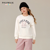 POLOWALK童装 圆领套头外套撞色印花休闲上衣 女童卫衣2026春秋新品