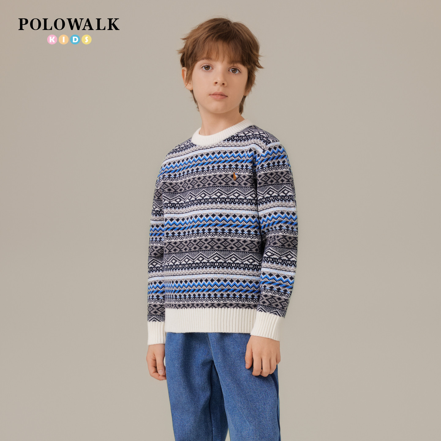 POLOWALK童装男童针织衫2025年秋冬新款圆领中大童撞色百搭毛衣,童装/婴儿装/亲子装,毛衣/针织衫,淘宝优惠券,粉丝福利购,淘宝优惠卷