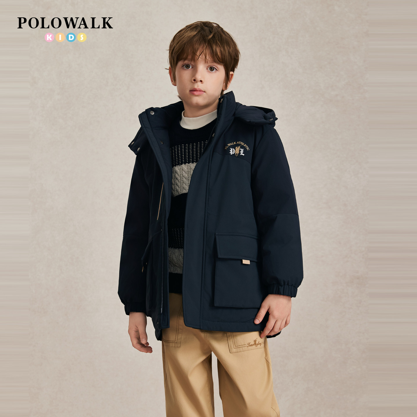 POLOWALK童装2026冬季新品男童羽绒服含90%鸭绒量中长款户外大衣
