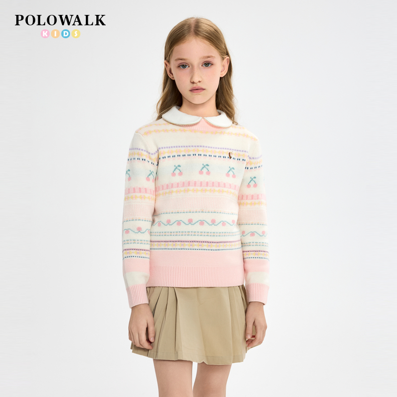 POLOWALK女童圆领半高领针织毛衣