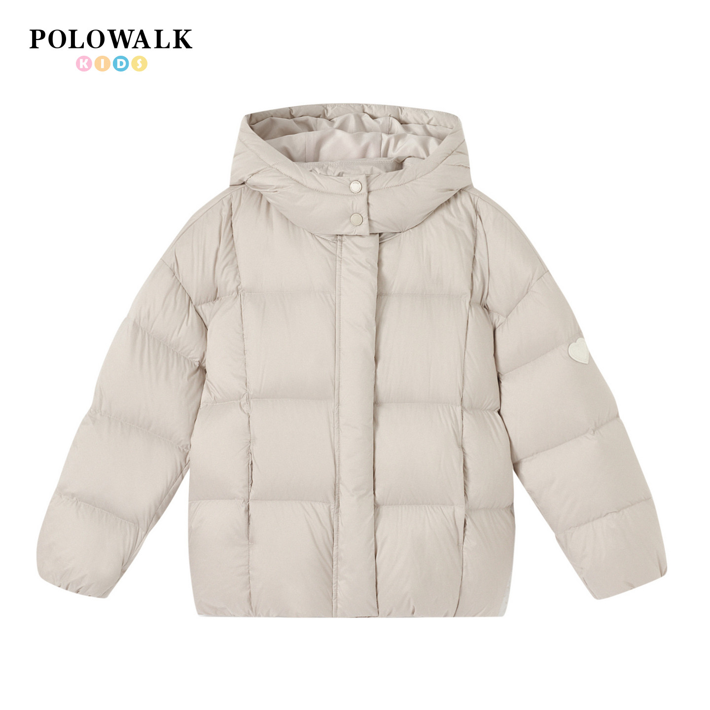 【90鸭绒】POLOWALK女童羽绒服2026冬季方格衔缝连帽保暖短款外套