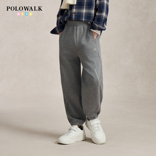 POLOWALK男童卫裤秋季新品罗纹腰束脚口中大童马仔印花运动裤子