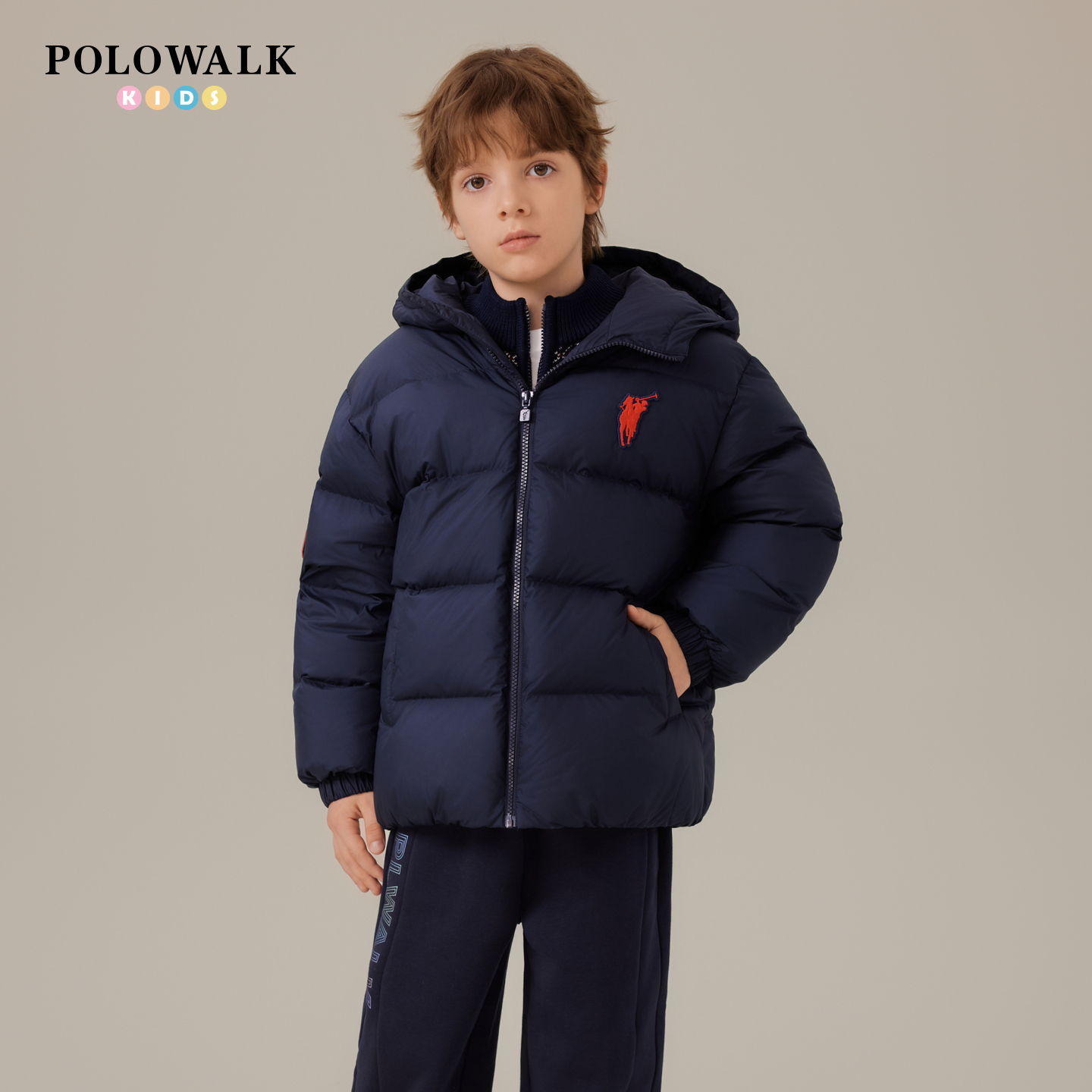 POLOWALK童装男童羽绒服加厚连帽