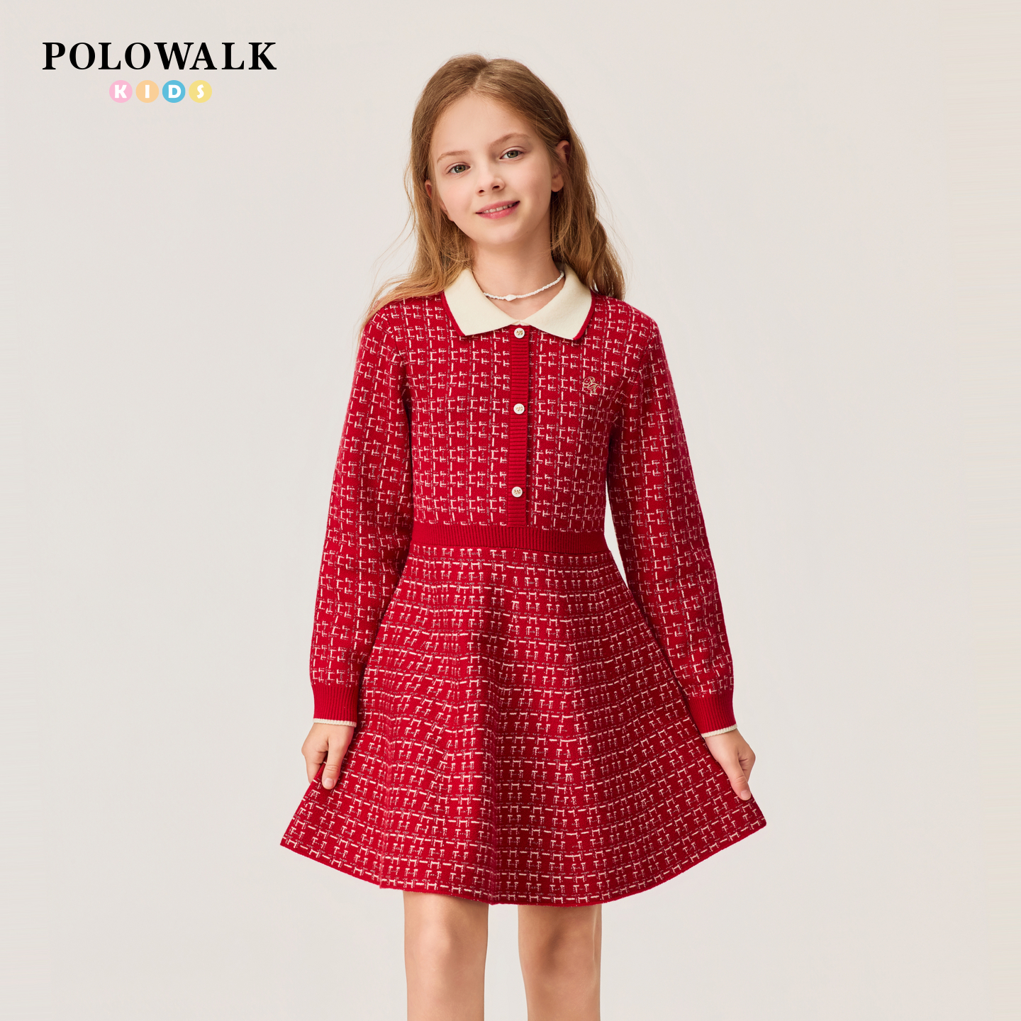 【新年款】POLOWALK童装女童长袖连衣裙2026新品女童撞色百搭裙子
